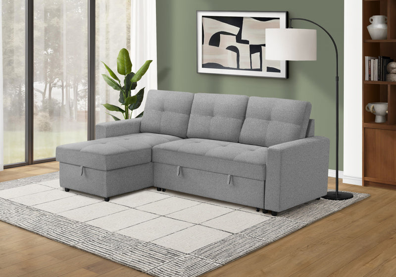 Canape-Lit Convertible, Chaise De Rangement, 90\" Longueur, Tissu Gris Clair