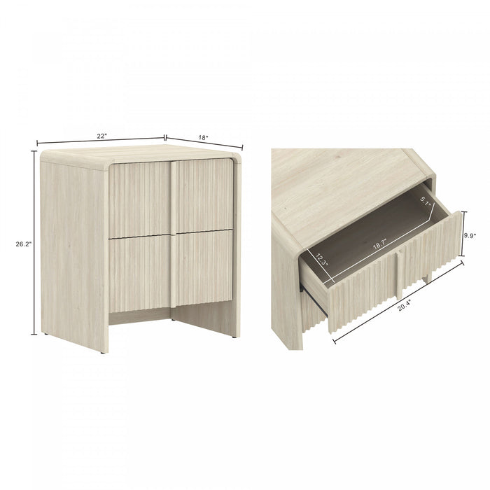Table de nuit contemporaine Novara 56 cm en chene blanchi (2 tiroirs)