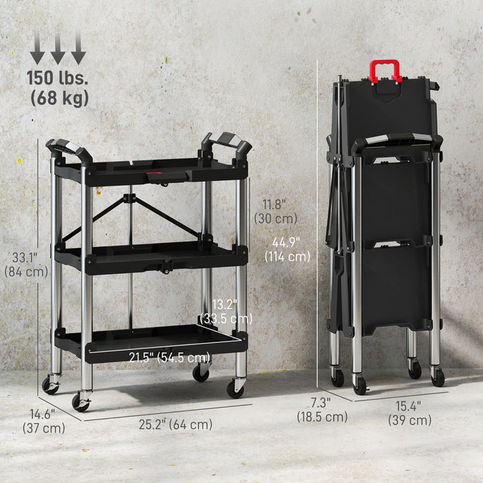 Homcom Chariot A Outils Pliable A 3 Niveaux, Chariot Utilitaire, Noir