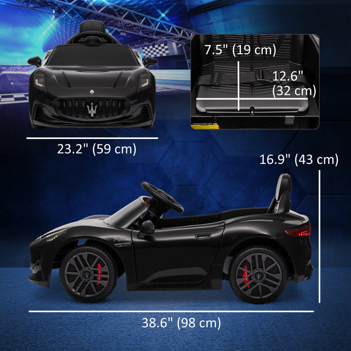 Qaba Voiture Electrique 12v Pour Enfant, Maserati Gran Turismo Sous Licence, Voiture Pour Enfants Alimentee Par Batterie Avec Telecommande, Lumieres Led, Musique, Klaxon, Mp3, Noir
