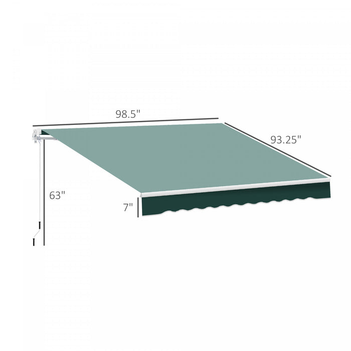 Outsunny 8'x7' Manuel Retractable Resistant A L'eau Pare-soleil Patio Auvent Abri Auvent De Terrasse Exterieure (vert Fonce)