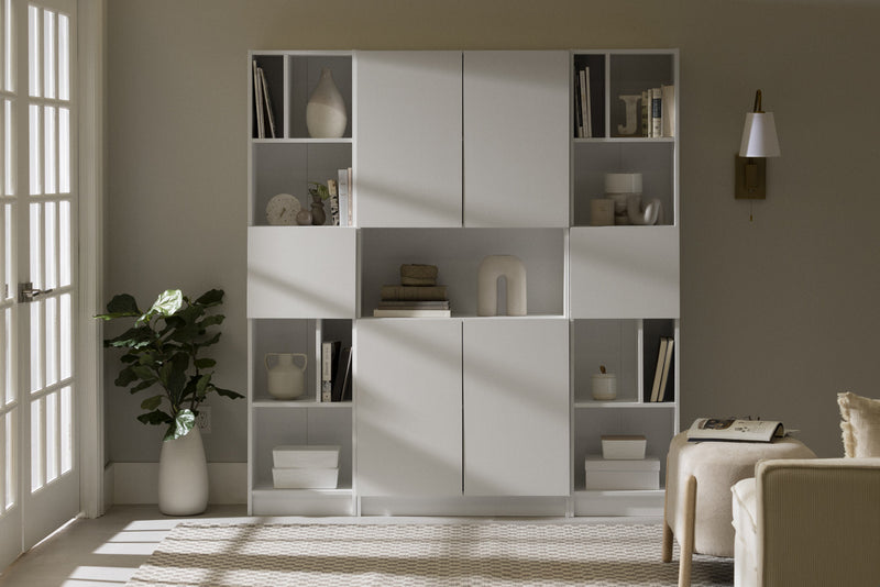 Liora Ensemble Bibliotheque Et 2 Bibliotheques Etroites 5 Tablettes - Blanc Solide