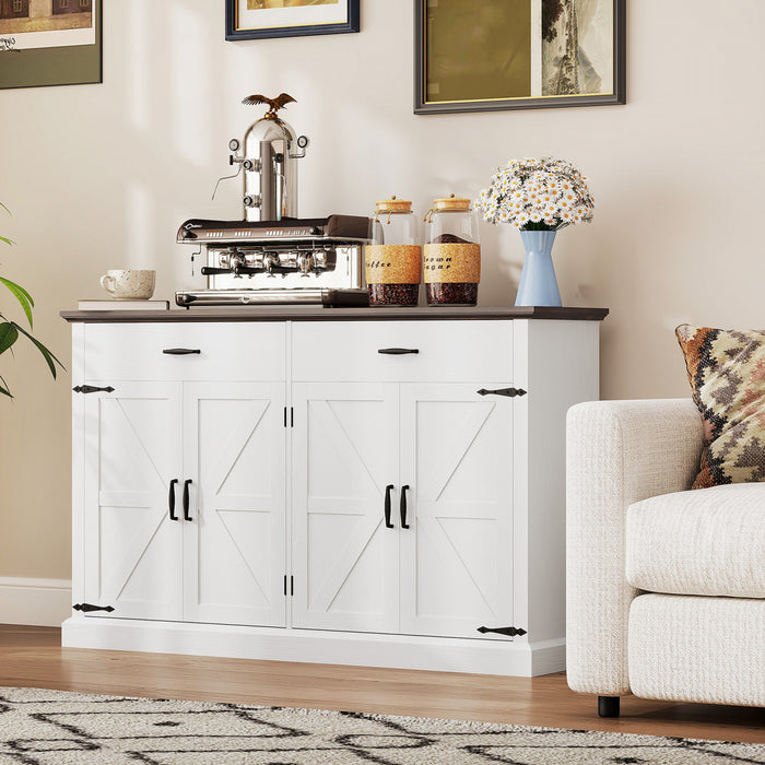 HOMCOM Buffet de style fermier 55\" avec 4 portes de grange, blanc