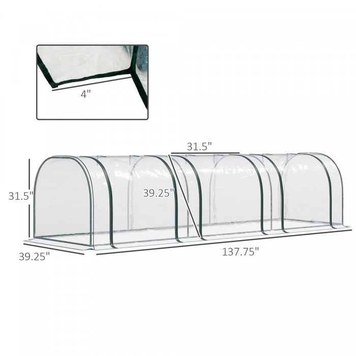 Outsunny 138\" X 39\" X 32\" Mini Serre Tunnel Pvc Transparent Jardin Vert Abri De Culture Portable Plante Fleur Maison Chaude Cadre En Acier Portes Zippees