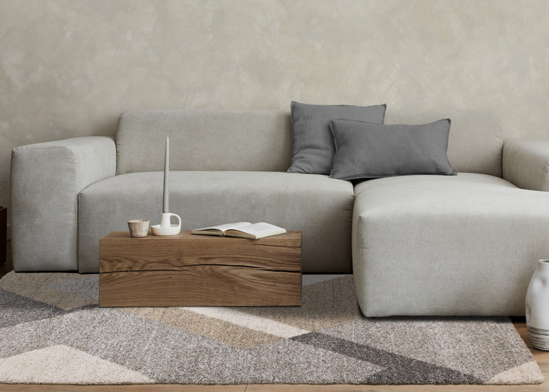 Carpette moelleuse moderne Maverick blanche, beige et grise - 5 pi 3 po x 7 pi 7 po