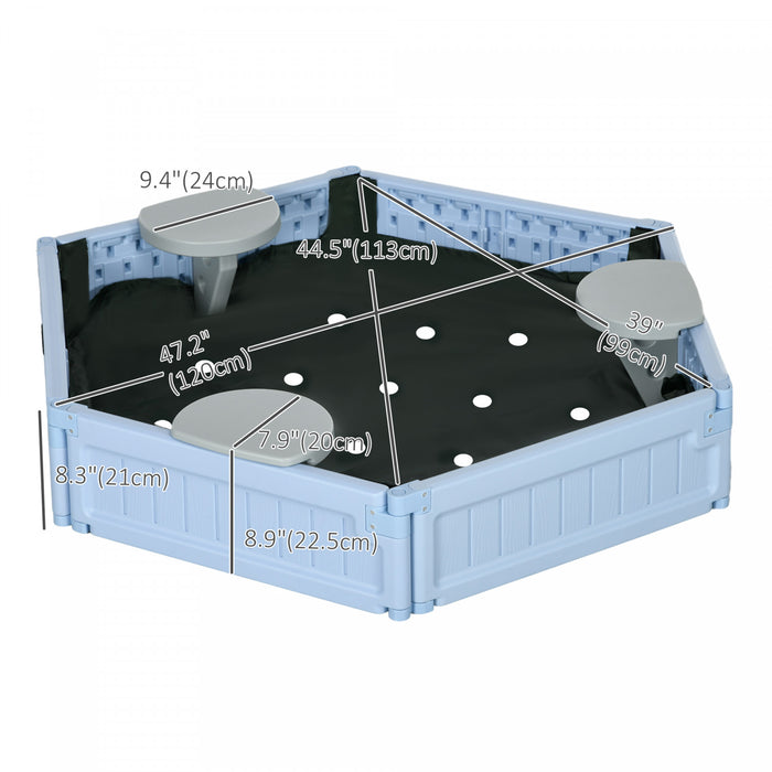 Bac A Sable Pour Enfants Avec Couvercle Bac A Sable Pour Enfants Design Diy Station De Jeu Pour L'exterieur Cour Arriere Comprend 3 Sieges, Doublure De Fond, Pour 3-12 Ans, Bleu Clair