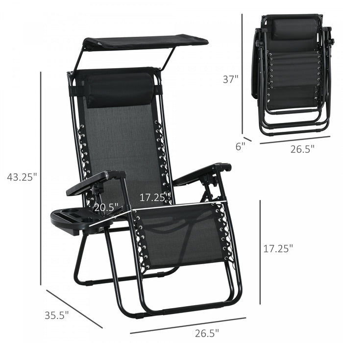 Chaise Longue Pliable 2 Pieces Outsunny Avec Auvent, Noire