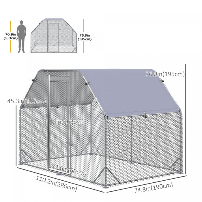 Pawhut Poulailler En Metal Pour 4 A 6 Poulets, Enclos A Poules D'exterieur Avec Couverture Pour Ferme De Jardin, 9,2' X 6,2' X 6,4'