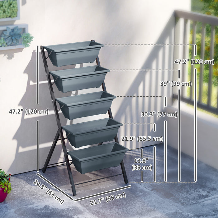 Outsunny Lit de jardin sureleve a 5 niveaux avec trous d'ecoulement, gris