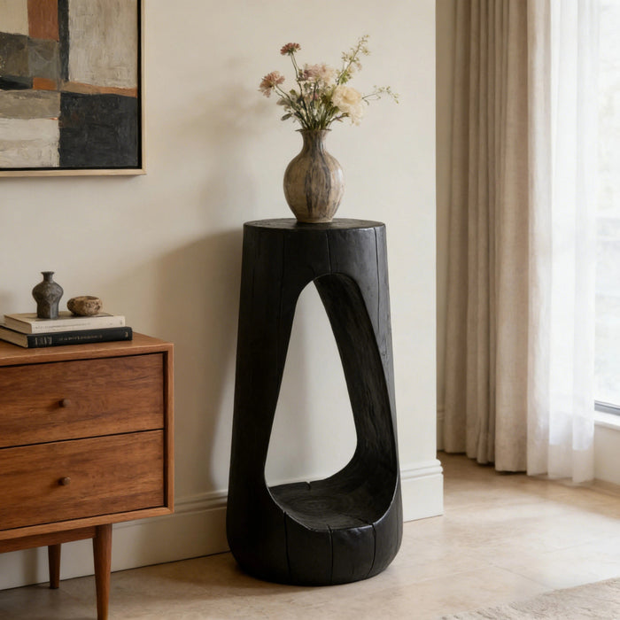 Table d'appoint style souche Brio 26,57 pouces MGO, table laterale interieure grain de bois unique, noir