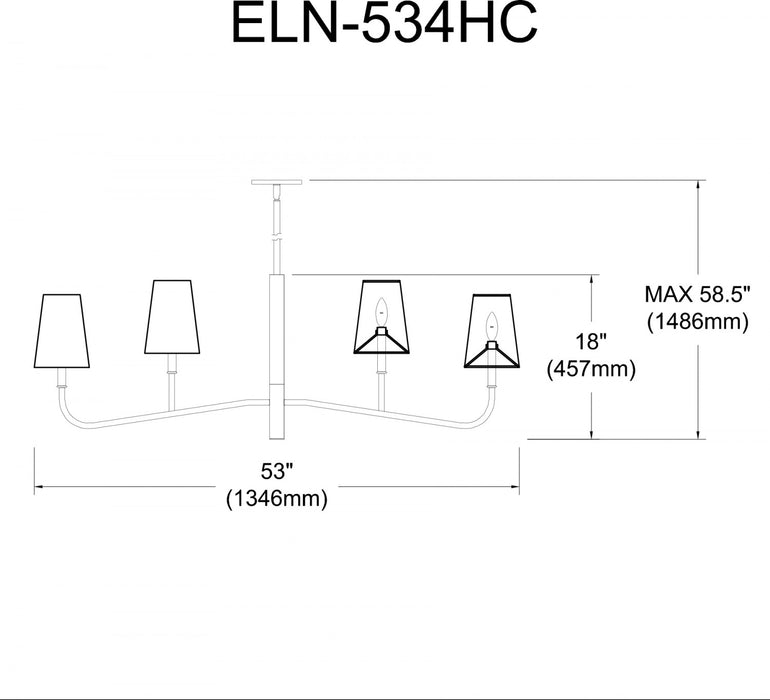 Lustre horizontal Eleanor de Dainolite avec abat-jour noir et blanc, fini noir mat et 4 ampoules