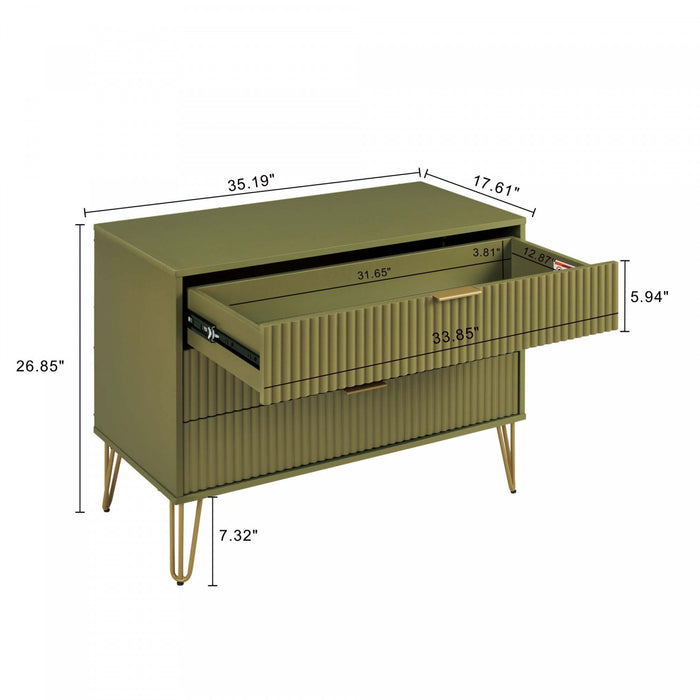 Commode moderne Dumbo 35\" a cannelures, vert olive (3 tiroirs)