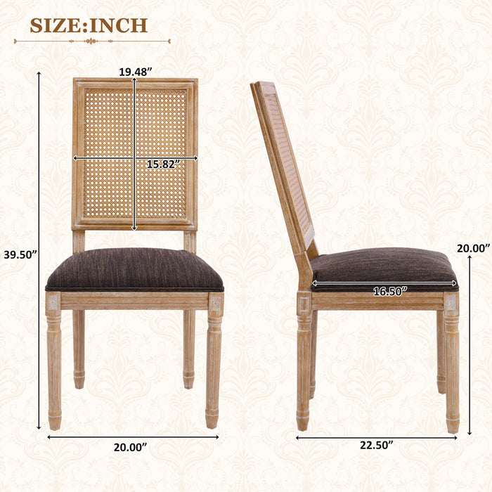 Oliver lot de 2 chaises de salle a manger en bois massif (hevea) avec assise rembourree, dossier en cannage et pieds canneles, marron