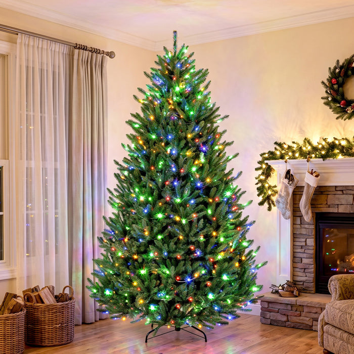 HOMCOM Sapin de Noel pre-eclaire 225 cm, Easy Plug, eclairage bicolore, a charnieres