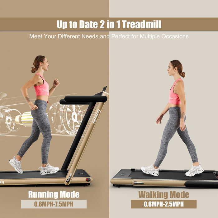 Tapis De Course Pliable 2 En 1 Superfit, Avec Haut-parleur, Telecommande Et Controle Via Application, Moteur 2,25 Hp, 2 Modes : Marche Et Course, Vitesse De 1 A 12 Km/h, Jaune