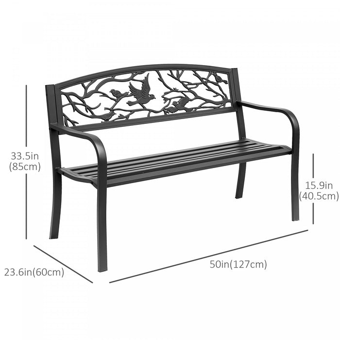 Outsunny Banc De Jardin En Metal De 50 Po Motif D'oiseaux Vintage, Noir