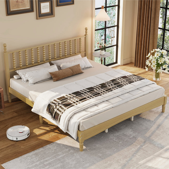Oliver Lit Plateforme Retro en Bois avec Tete de Lit en Forme de Gourde et Support en Lattes en Bois Robustes, Taille King, Naturel
