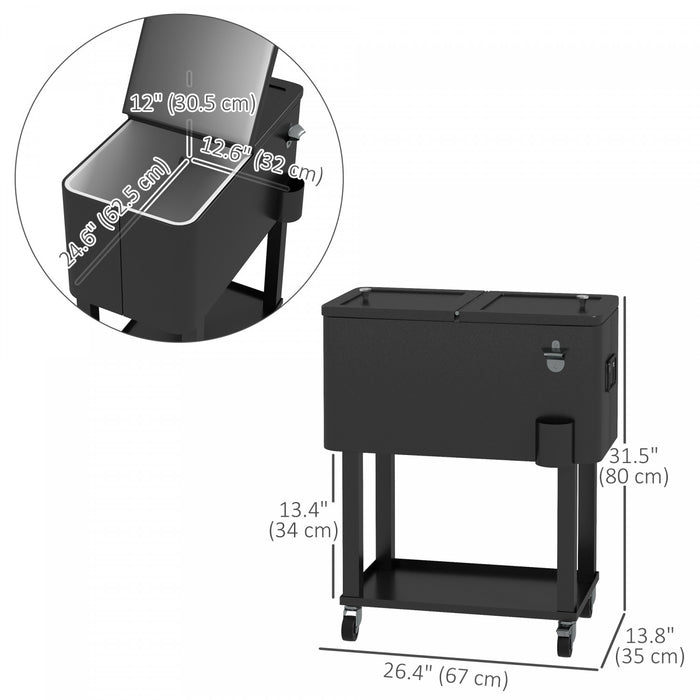 Outsunny Glaciere de terrasse a roulettes, glaciere d'exterieur portable