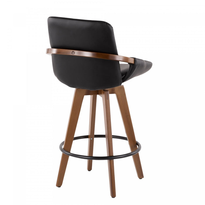 Tabouret moderne du milieu du 20e siècle Cosmo de hauteur comptoir en similicuir - noyer et noir