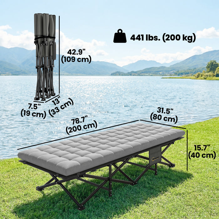 Lit de camping Outsunny avec matelas, 80 cm extra-large, gris