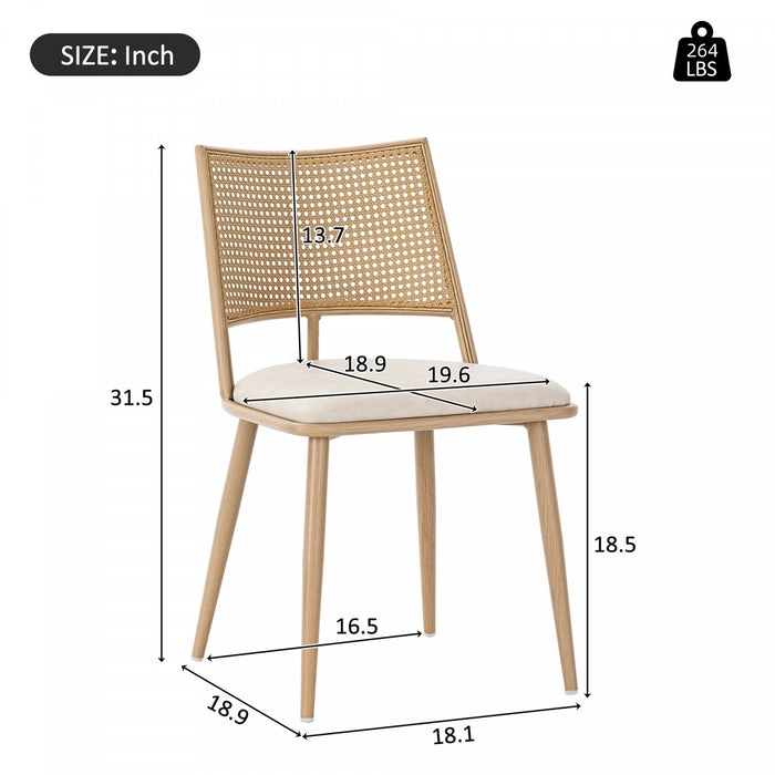 Chaises de salle a manger modernes Oliver avec assise rembourree en PU et dossier en rotin PE, lot de 4, beige