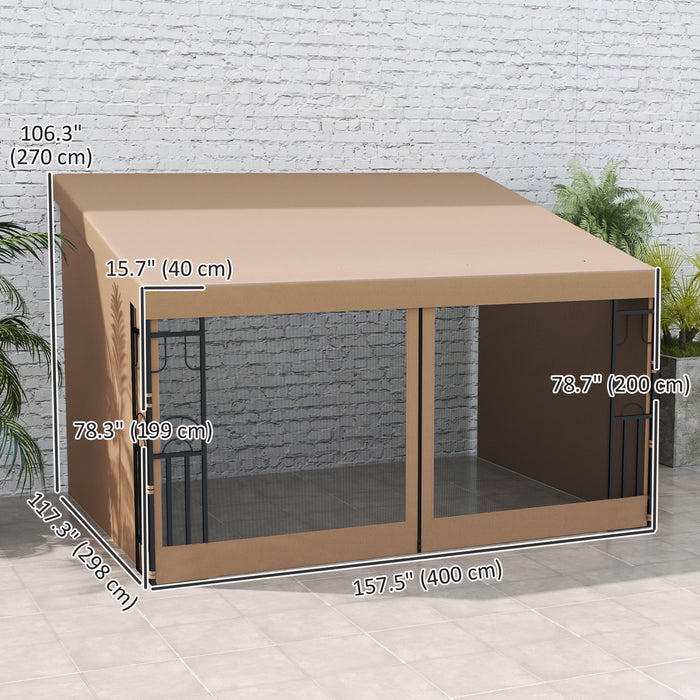 Outsunny Pergola Murale 3 x 4 m avec Rideaux et Moustiquaires