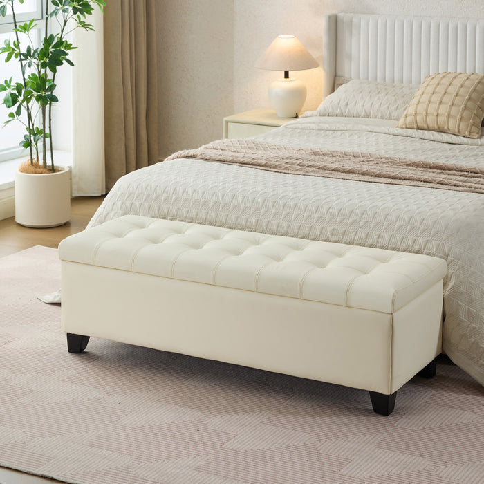 Sophia Banc Ottoman de Rangement de 48\" avec Pieds, Banc de Pied de Lit, Beige