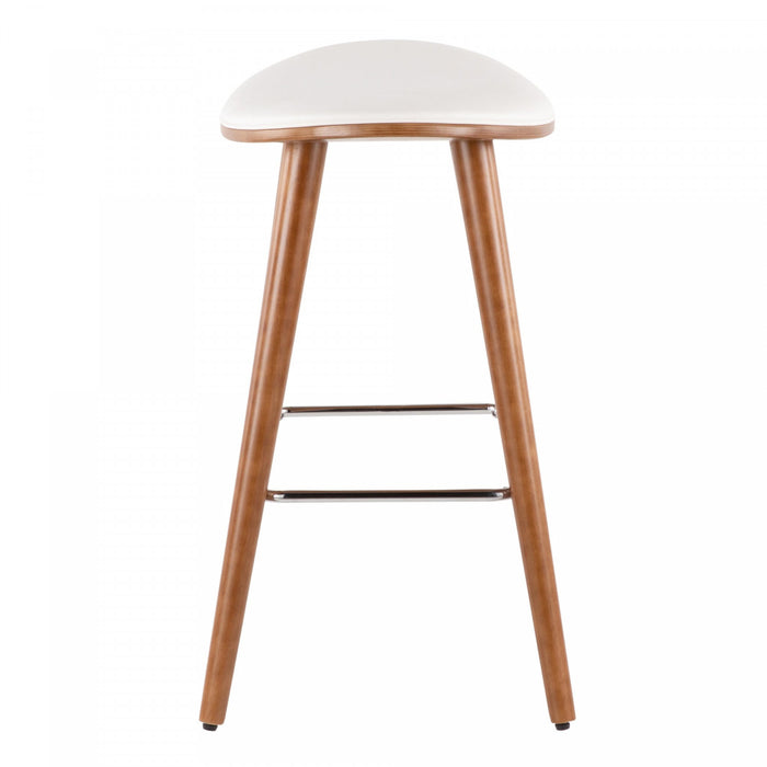 Tabouret moderne du milieu du 20e siècle Saddle de hauteur comptoir en similicuir blanc - ensemble de 2