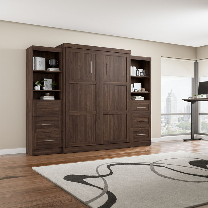 Grand lit escamotable Pur de Bestar de 115 po avec 2 meubles à tablettes et tiroirs - noyer noir