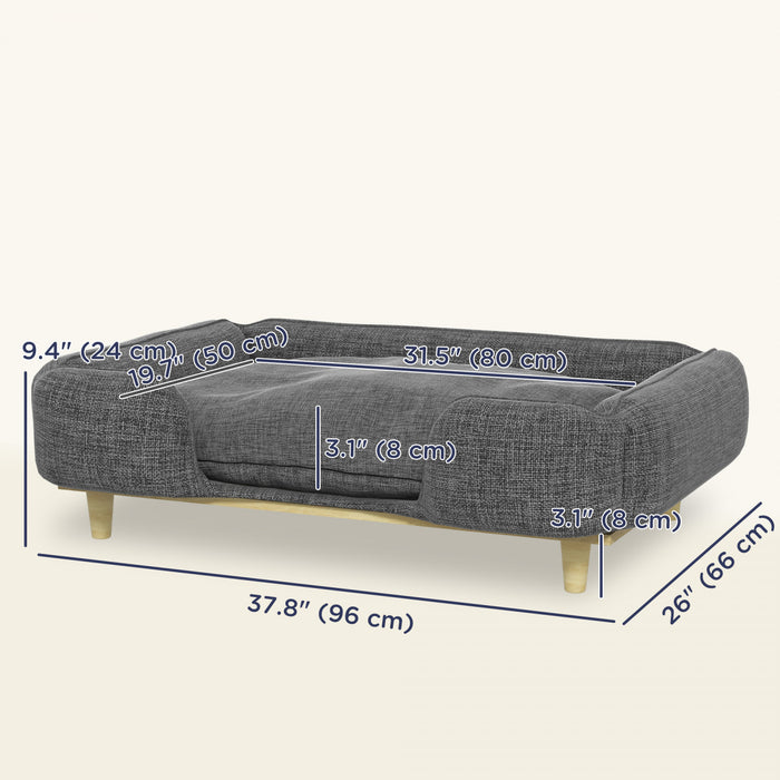 Pawhut Canape Sureleve Pour Chien De Grande Taille, Canape Amovible Et Lavable Pour Animal De Compagnie, Lit Pour Chat Avec Coussinets Antiderapants, Gris Fonce