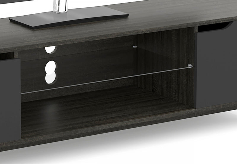 Meuble pour téléviseur de 59 po avec 2 tablettes et 2 portes noires - bois gris foncé