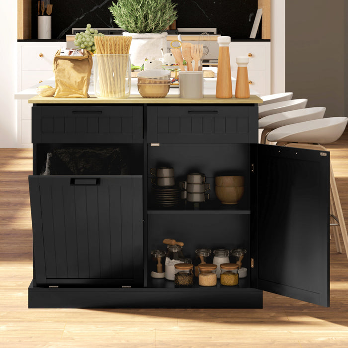 HOMCOM Poubelle inclinable, ilot de cuisine avec 2 tiroirs, noir