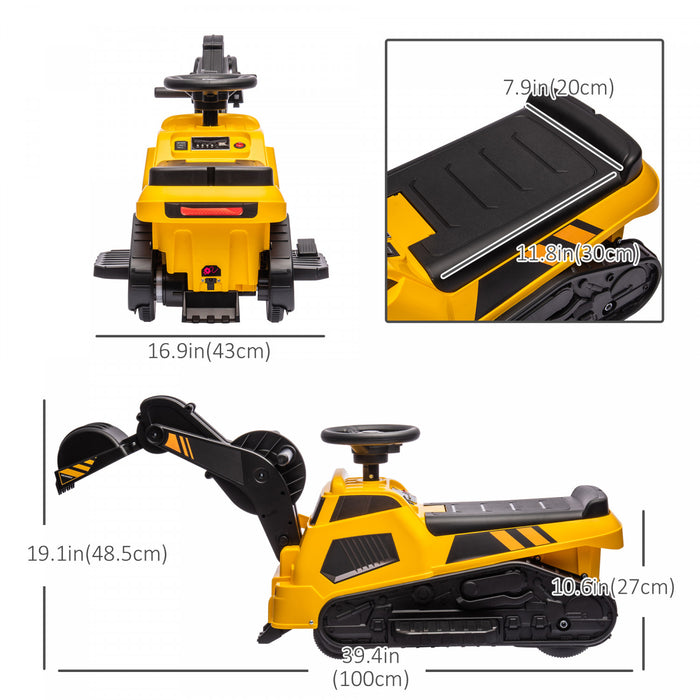 Aosom Tracteur Electrique 6 V, 3 En 1 Pelle Electrique, Bulldozer, Rouleau Compresseur, Construction De Jeu De Simulation Alimente Par Batterie, Pour 18 A 48 Mois – Jaune
