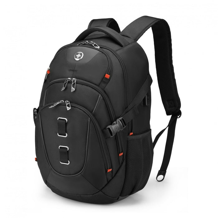Sac a dos scolaire Swissdigital Meilen – Sac pour ordinateur portable de 17\", chargement USB, detecteur SDD, protection RFID, systeme Add-A-Bag, pret pour le voyage