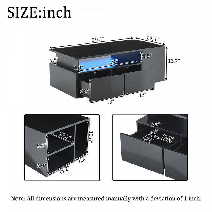 Daniel table basse avec eclairage LED et tiroirs de rangement, noir