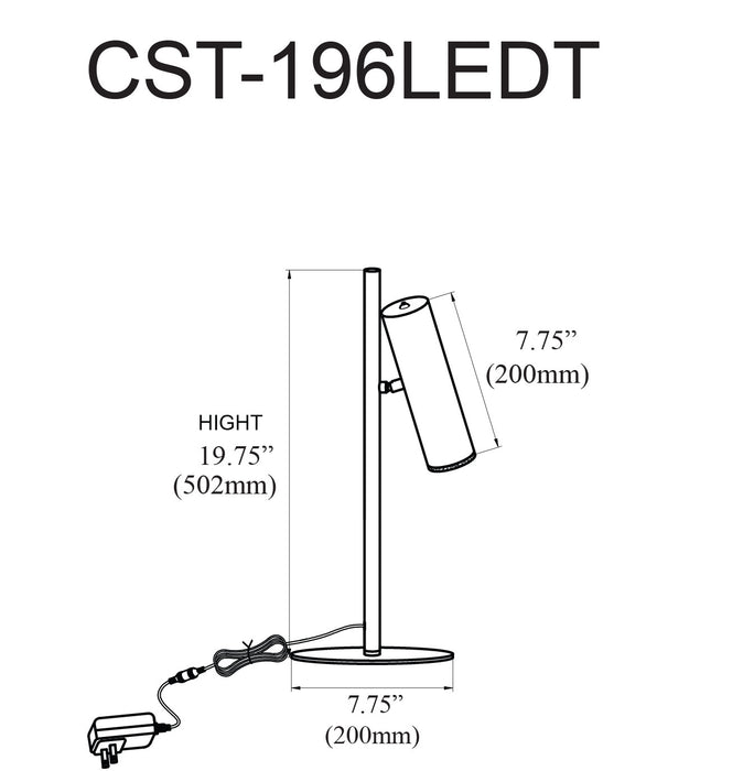 Lampe de table Constance de Dainolite en acrylique givré qui diffuse la lumière, avec fini chromé satiné et ampoule de 6 W