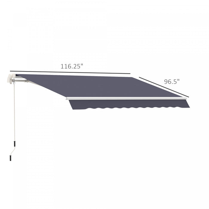 Outsunny 10x8ft Manuel Retractable Patio Sensibilisation Resistant A L'eau Pare-soleil Exterieur Pont Fenetre Porte Auvent Abri Cadre En Aluminium Bleu