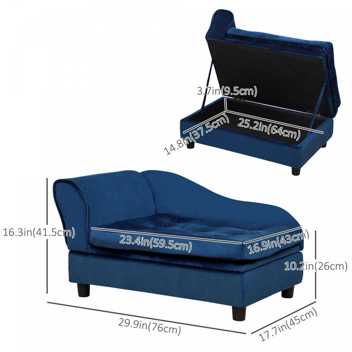 Pawhut Canape Pour Animal De Compagnie, Canape Pour Chien, Lit Sureleve Pour Animal De Compagnie Avec Fonction De Rangement, Chien De Petite Taille, Chats, Rembourrage Mousse, Salon, Bleu