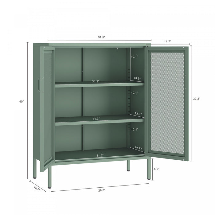 Armoire d’appoint moderne Amelia 32\" en metal vert sauge