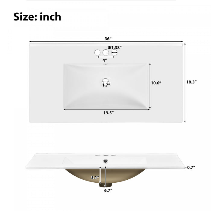 Meuble De Salle De Bain Laura 36\" En Bois Massif Avec Lavabo En Ceramique, Espresso