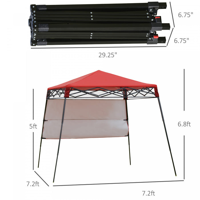 Tente De Jardin Pliable Outsunny De 7 Pi X 7 Pi Avec Sac A Dos Et Auvent De Fete En Plein Air, Rouge Et Noir