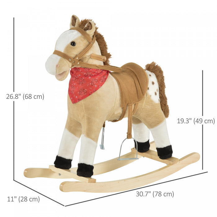Qaba Kids Peluche Cheval A Bascule Jouet Cowboy Rocker Avec Sons Realistes Amusants Pour Enfant 3-8 Ans Beige