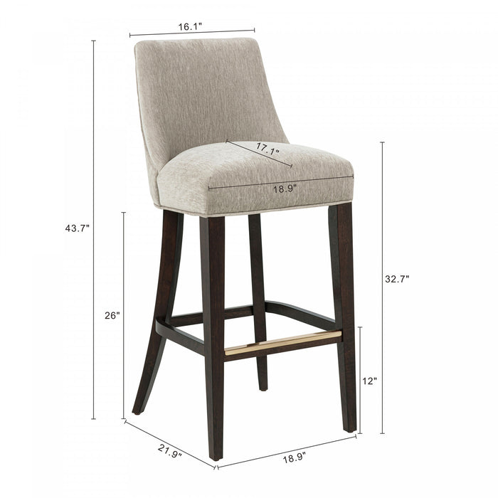 Tabouret de bar moderne Beever en bois et tissu chenille taupe - Lot de 2