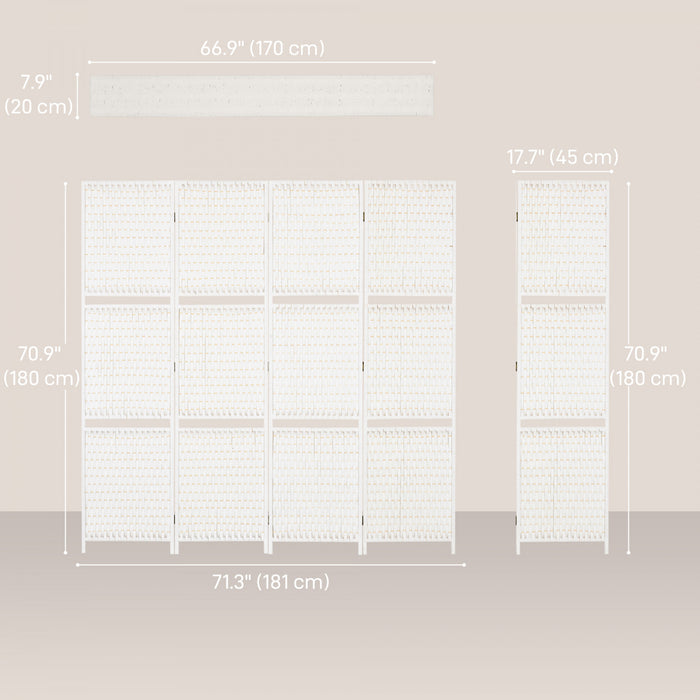 HOMCOM Paravent 6 pi avec 4 panneaux et etageres, separateur mural, blanc