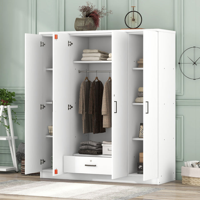 Armoire Christ En Bois De 59,2\" Avec 4 Portes, Tiroir Et Espace De Rangement Suspendu, Blanche