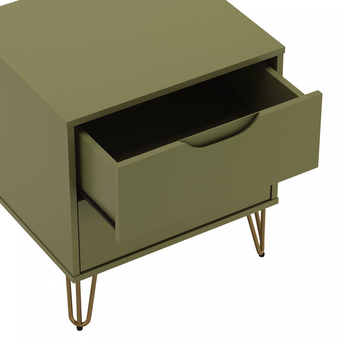 Table de nuit Avira Mid-Century Modern 20\" en vert olive (2 tiroirs)