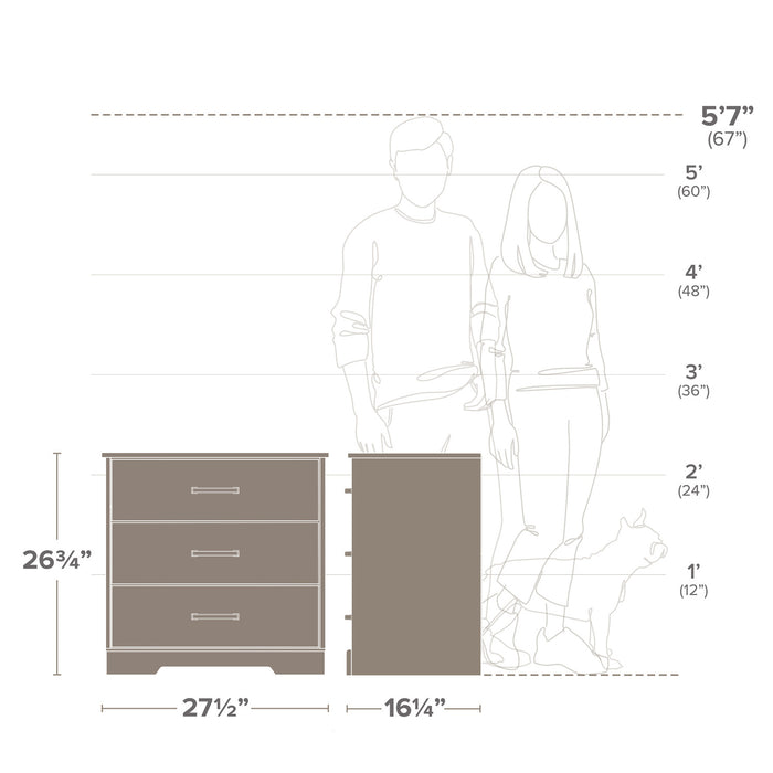Table de nuit champêtre Rustic Ridge de Prepac à 3 tiroirs - brune