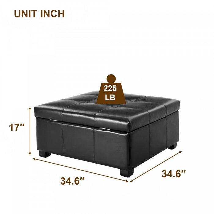 Liam Ottoman Coffre Carre Large de 34,25\" en Simili Cuir avec Rangement, Noir
