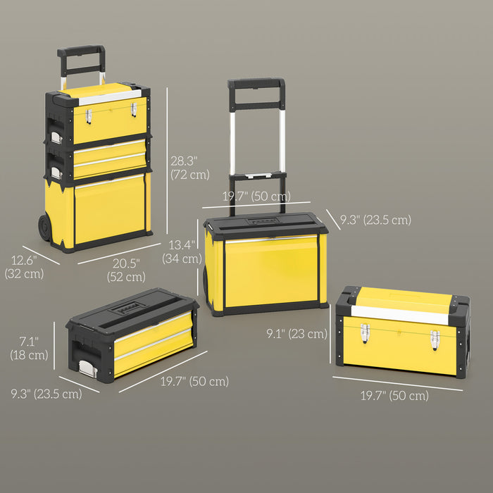 Homcom Boite A Outils 3 En 1, Systeme De Rangement Empilable En Acier Jaune