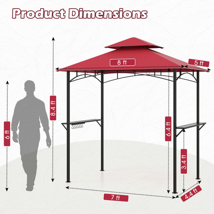Costway 8’ X 5’ Grill Gazebo Avec 2 Etageres 7 Crochets Cadre En Metal Soft Top Vin